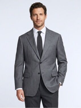 137 CANALI Men's Wool Regular Fit Glen Plaid Single Breasted Blazer - Grey, 48R
